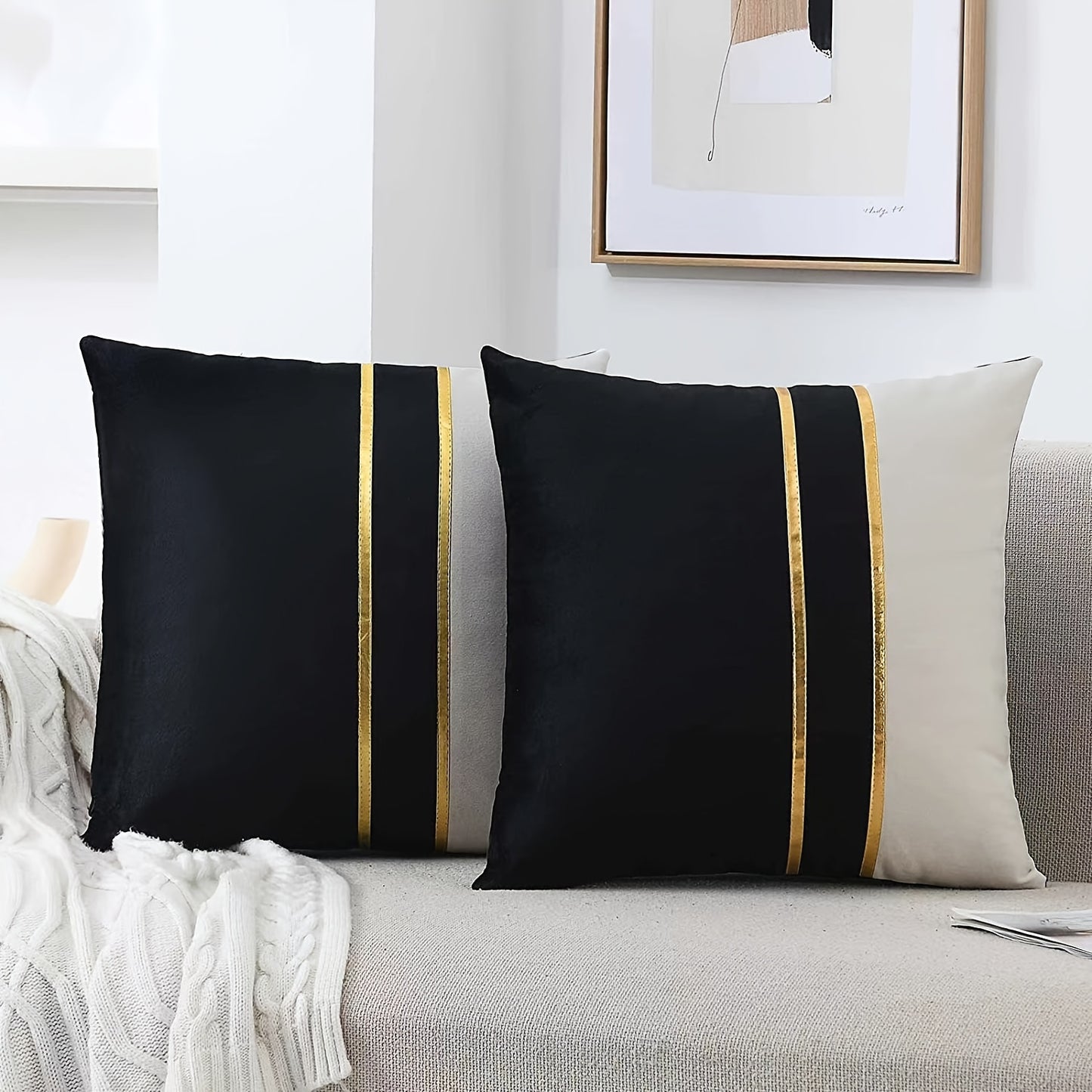 Golden Velvet Embossed Square Cushion Cover - Soft and Luxurious, Suitable for Home, Bedroom, Car, and Living Room Decor (Pillow Core Not Included) - 2 pieces