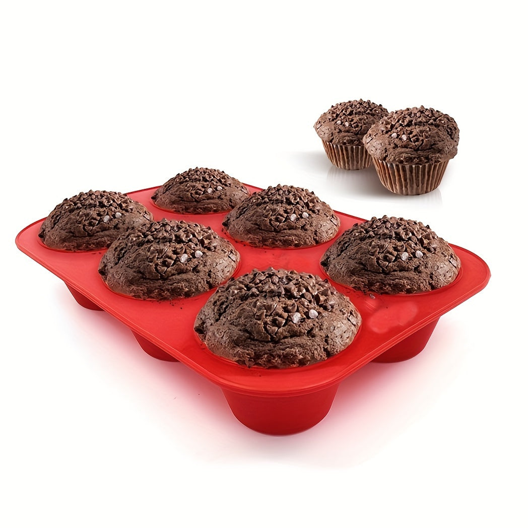 1 piece of Silicone Muffin Pan with Non-Stick 6 Cavity Cupcake Mold for Baking Pudding, Oven accessories, Baking Tools, and Kitchen Gadgets.