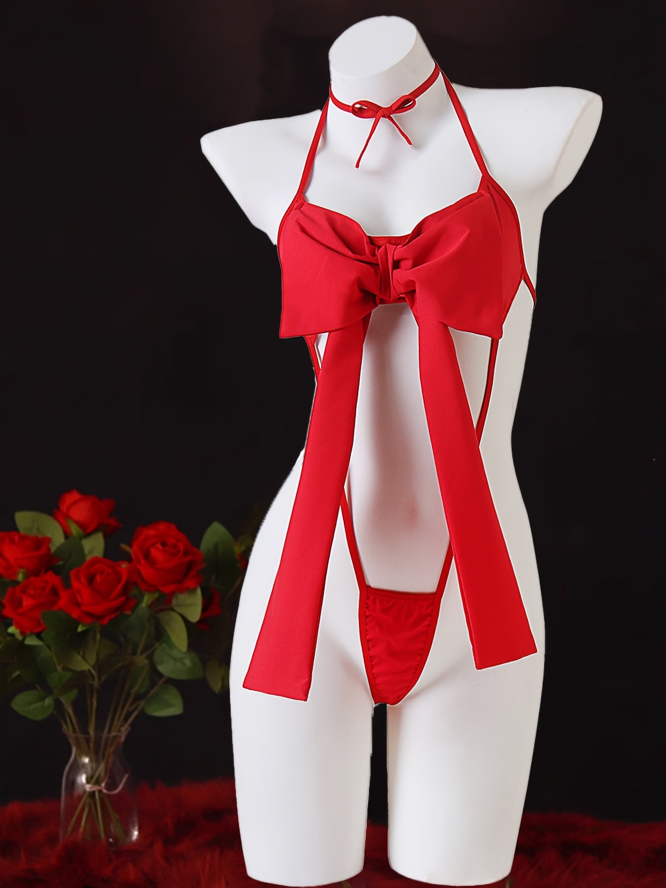 Seductive lingerie with big bow detail and tights, ideal for Valentine's Day gift.