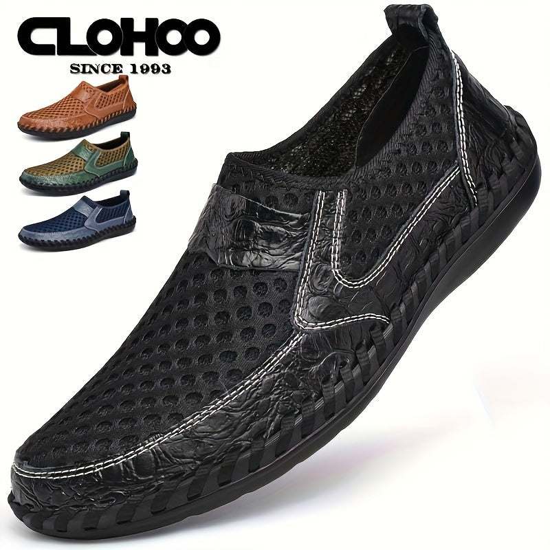 CLOHOO Men's Solid Casual Mesh Loafers, Breathable Non Slip Slip On Shoes for Outdoor Walking and Driving in Spring, Summer, and Autumn