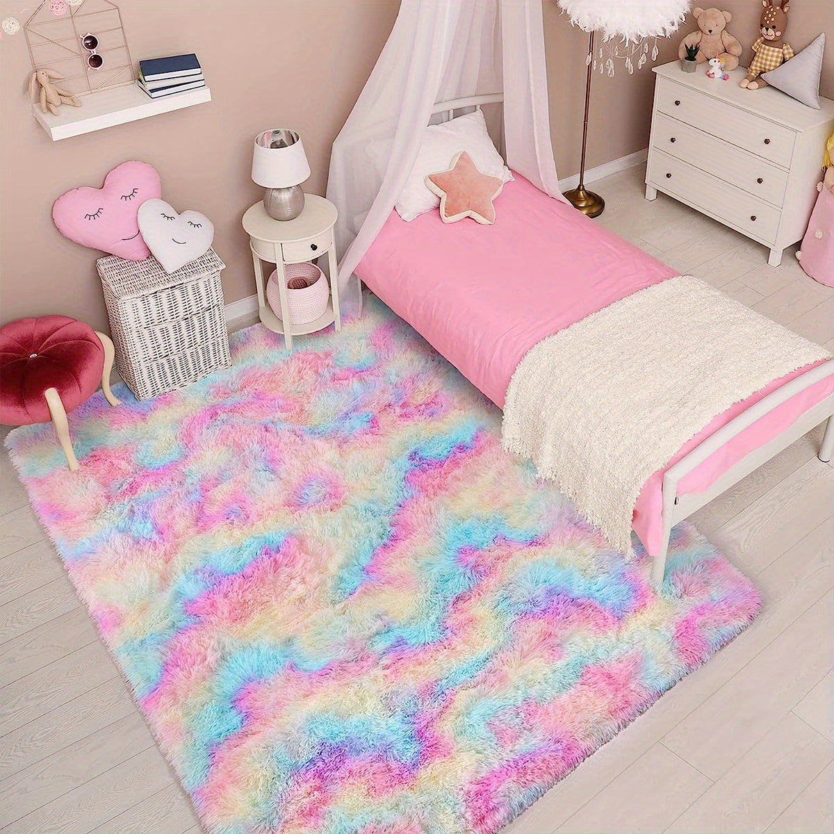 Super soft plush area rugs, perfect for living rooms and bedrooms. These shaggy rugs are fluffy and cozy, great for adding a touch of modern style to your home. Ideal for teens' bedrooms, dorms, or any room that needs a little extra warmth and comfort.