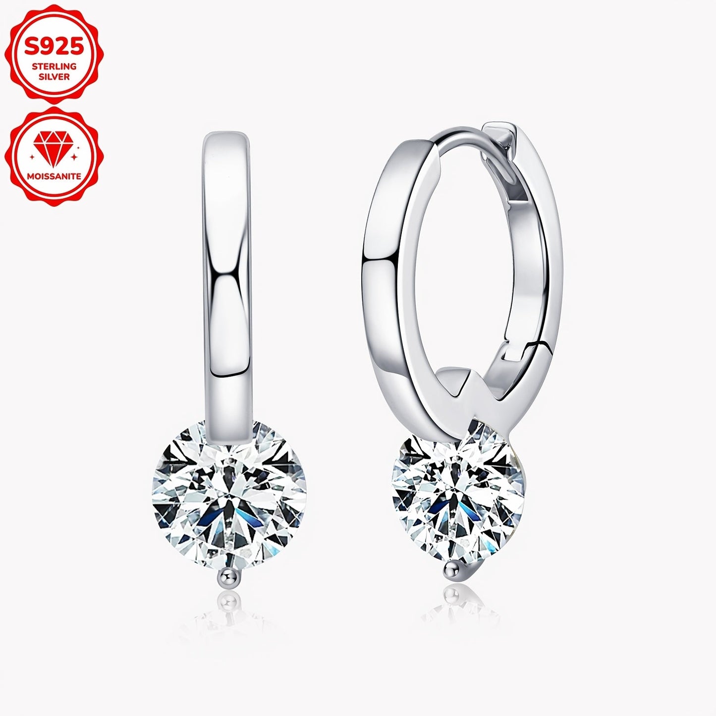 These fashionable sterling silver women's earrings feature a pair of Mozambique stone earrings, each with a round D color 6.5mm stone. The earrings come with a GRA certificate and weigh approximately 2.99g. Each earring contains 6.5mm Mozambique stones