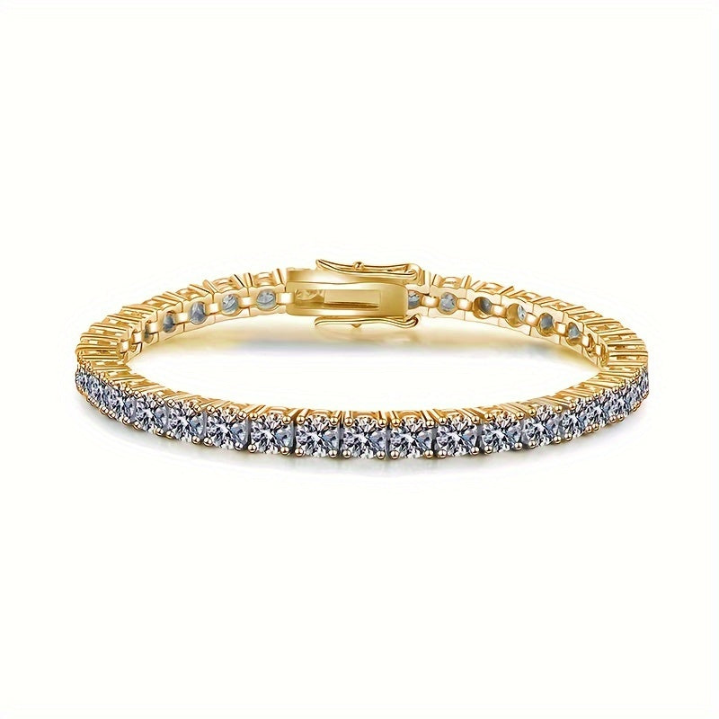 1pc Gemstone Ladies 925 Pure Sterling Silver Gold Plated 5mm Multi-Colored Moissanite Tennis Bracelet for Both Men and Women. This Hot Selling Luxury Fashion Hip Hop Bracelet Makes a Perfect Valentine's Day, Mother's Day, Anniversary, Wedding, or