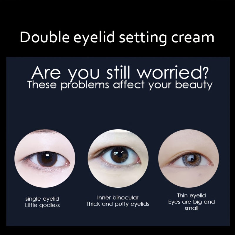 Hypoallergenic double eyelid cream with waterproof invisible glue and adhesive pen for enhancing eye size and shape.