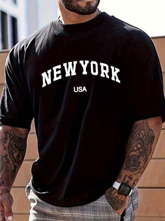 Men's plus size tee with New York print, casual street style.