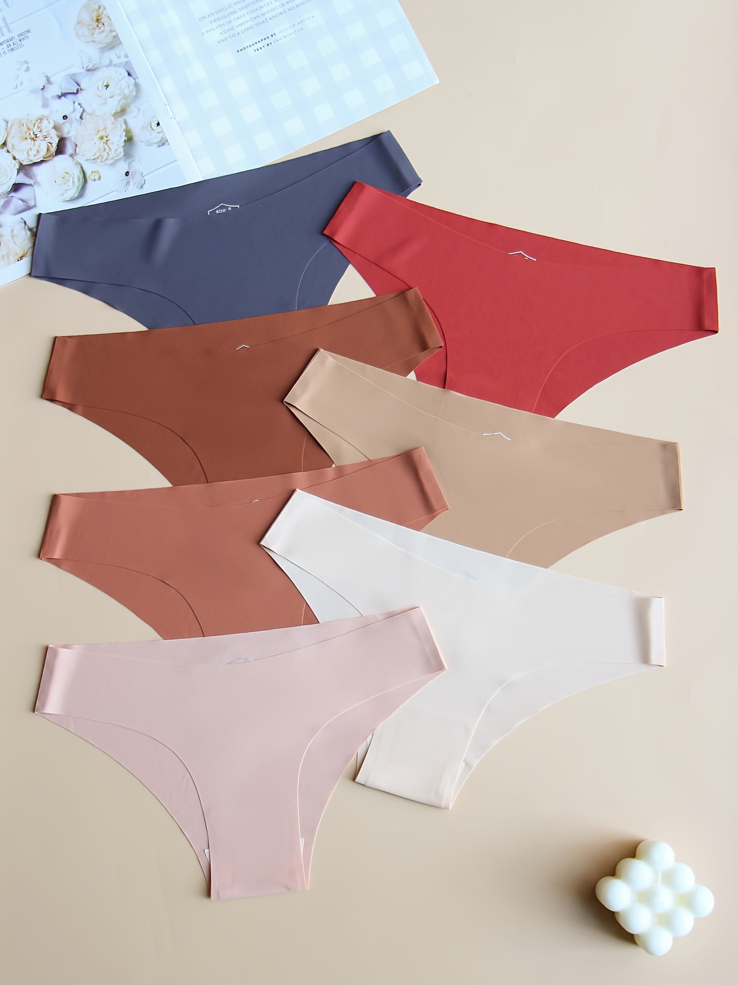 7 seamless solid briefs, comfortable and breathable stretchy panties for women's lingerie and underwear.