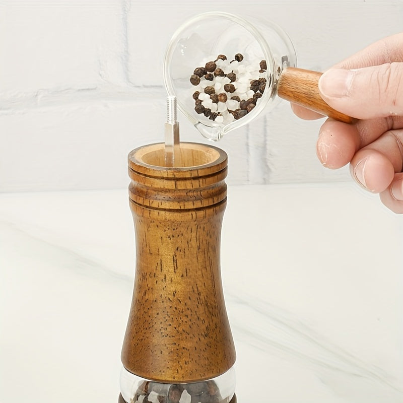 20.32cm Adjustable Spice Mill with Transparent Window, Perfect for Seasonings & Gifts, Ideal for Christmas, Thanksgiving, New Year - High-Quality Oak Manual Pepper Grinder