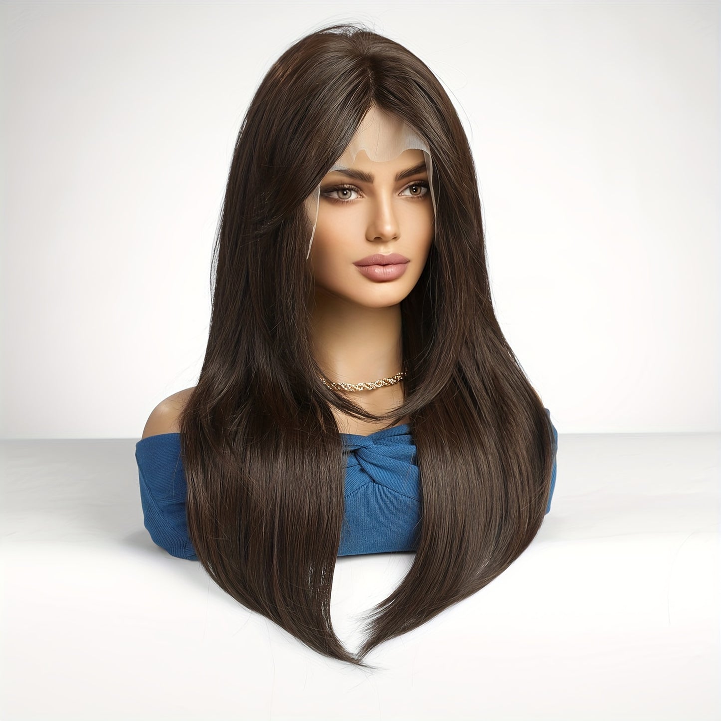 HairCube Elegant Straight Lace Front Wig for Women, 33.02x15.24 cm Lace Area, High Temperature Fiber, Versatile for Various Events - Natural Look & Comfort Fit