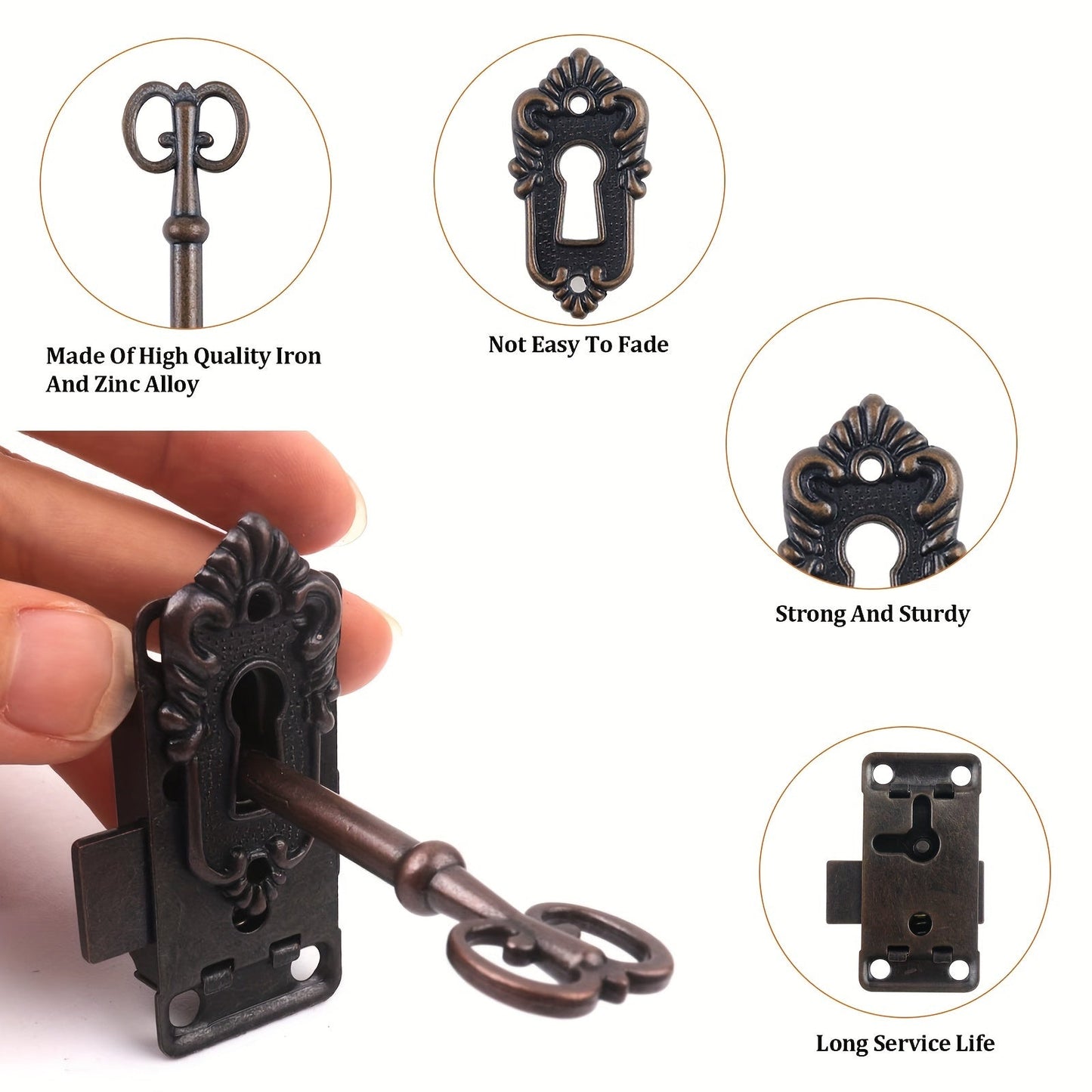 Set of 4 Antique Furniture Locks and Keys - Perfect for Vintage Cabinets, Mailboxes, Wardrobes, and Cupboards. Includes Screws, Screwdriver, and Durable Metal Construction. Easy to Install with No Electricity Needed. Ideal for Replacement Parts