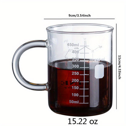 1pc Heat Resistant Glass Coffee Mug with Measurement Marks - 15.22oz Capacity - Ideal for Summer Drinks and Teacher Gifts