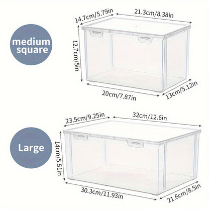 Durable plastic storage box with flip lid for building blocks, toys, and office supplies.