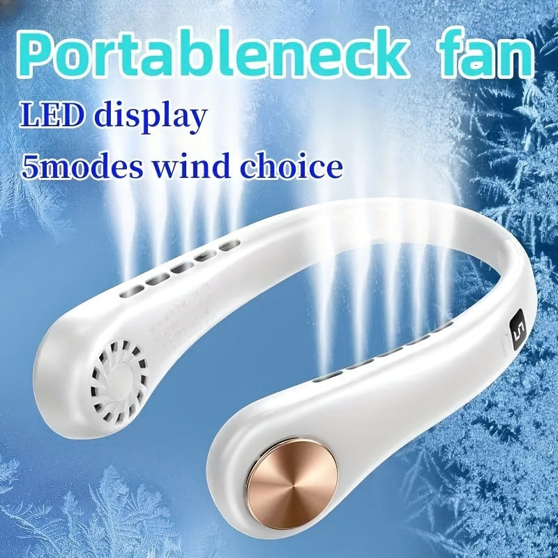 Neck Fan, Bladeless and Hands-Free, Rechargeable with USB, Mini Personal Fan with 3 Speeds, LED Display, Sport Lazy Fan for On-The-Go Cooling, Electroplated Colorful Body.