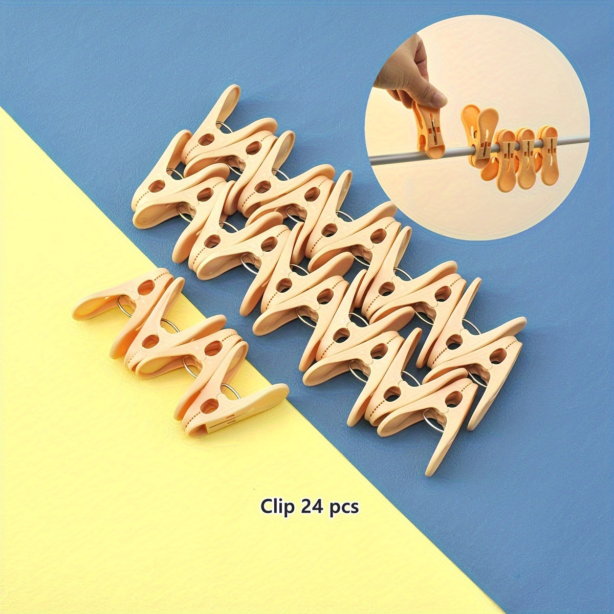 24 pieces of windproof clothespins, durable clips for securing clothes, socks, and sheets on hangers for drying.