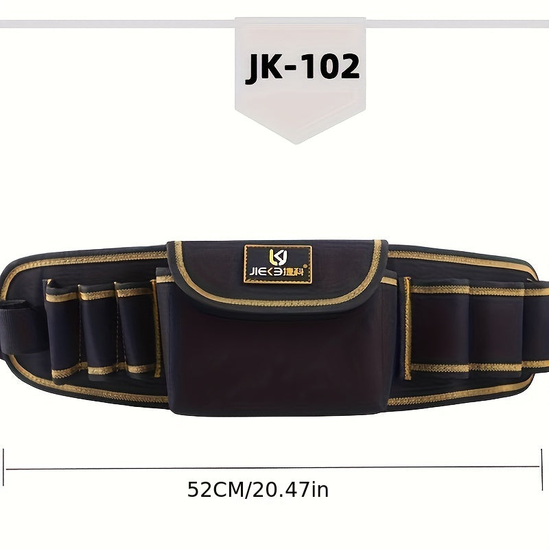 Multifunctional tool waist bag made of waterproof Oxford cloth, with a buckle closure and convenient hook and loop tape for easy access.