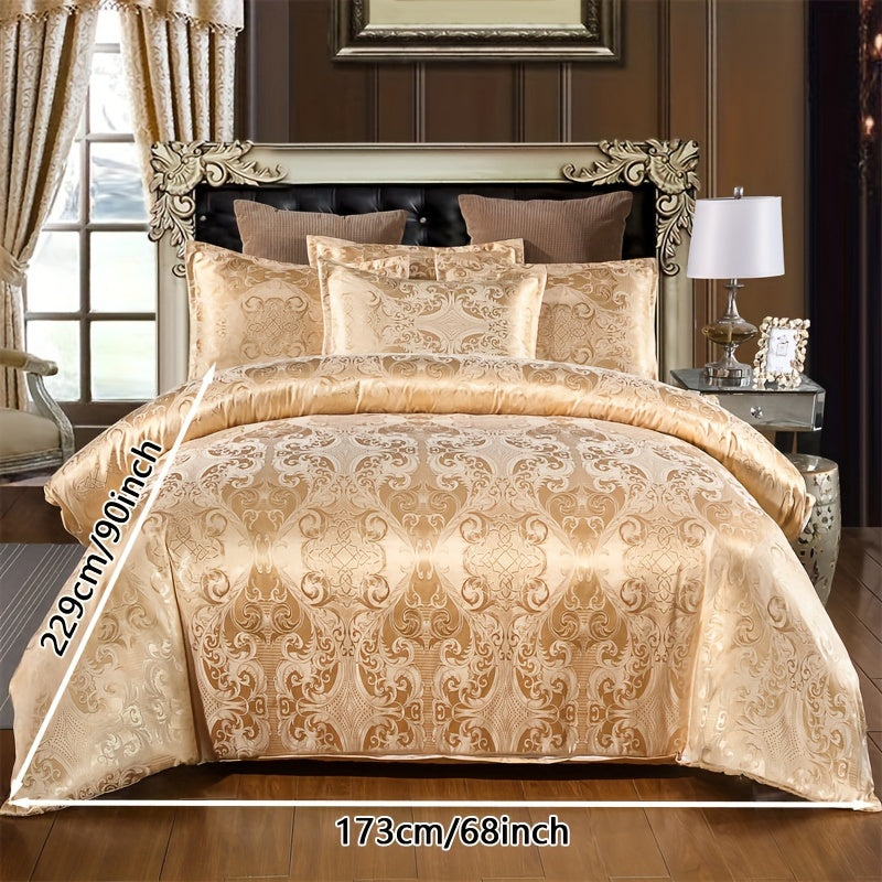 3-piece European-style satin jacquard quilt cover set with one quilt cover, a pair of pillowcases, and no inner core.