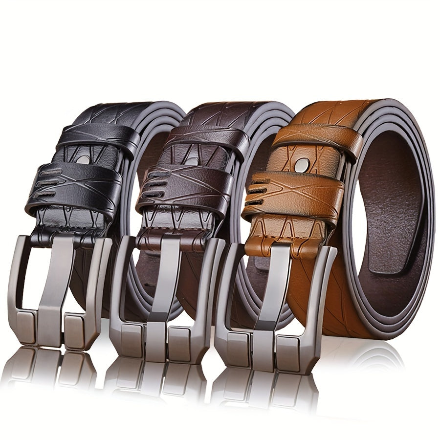 Men's Retro Needle Buckle Belt made with high quality faux leather for casual or business wear, featuring a youth retro and simple design inspired by Korean fashion.