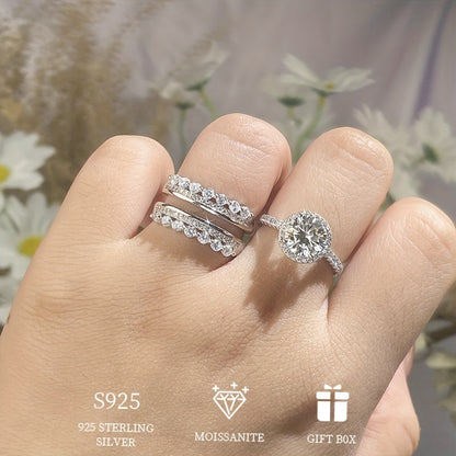 Moissanite Stacking Rings: 2 Carat Sparkling Stones Set in Elegant 925 Sterling Silver, a Symbol of Beauty and Luxury. This High Quality Engagement Wedding Ring is a Perfect Gift for Her.