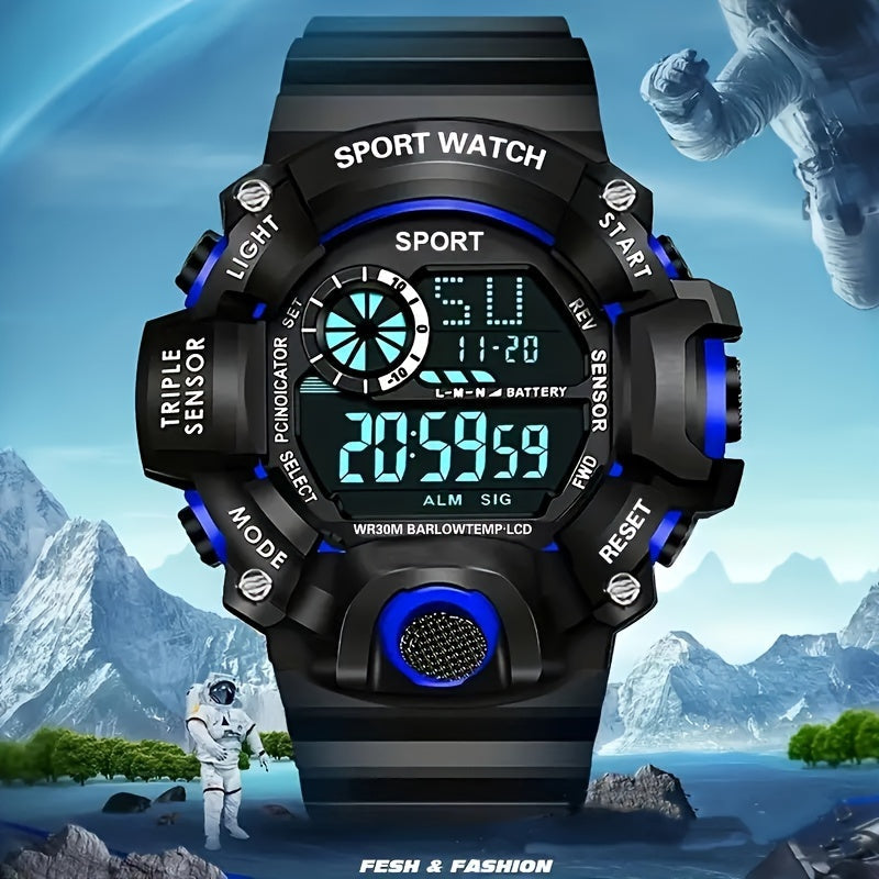 Multi-functional sports watch with electronic features for students, featuring night light, waterproof design, and alarm clock - perfect for teenagers