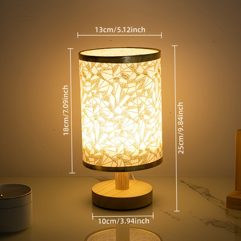 Wooden table lamp with fabric shade, modern Nordic style, decorative bedside lamp for bedroom, creative wooden nightlight.