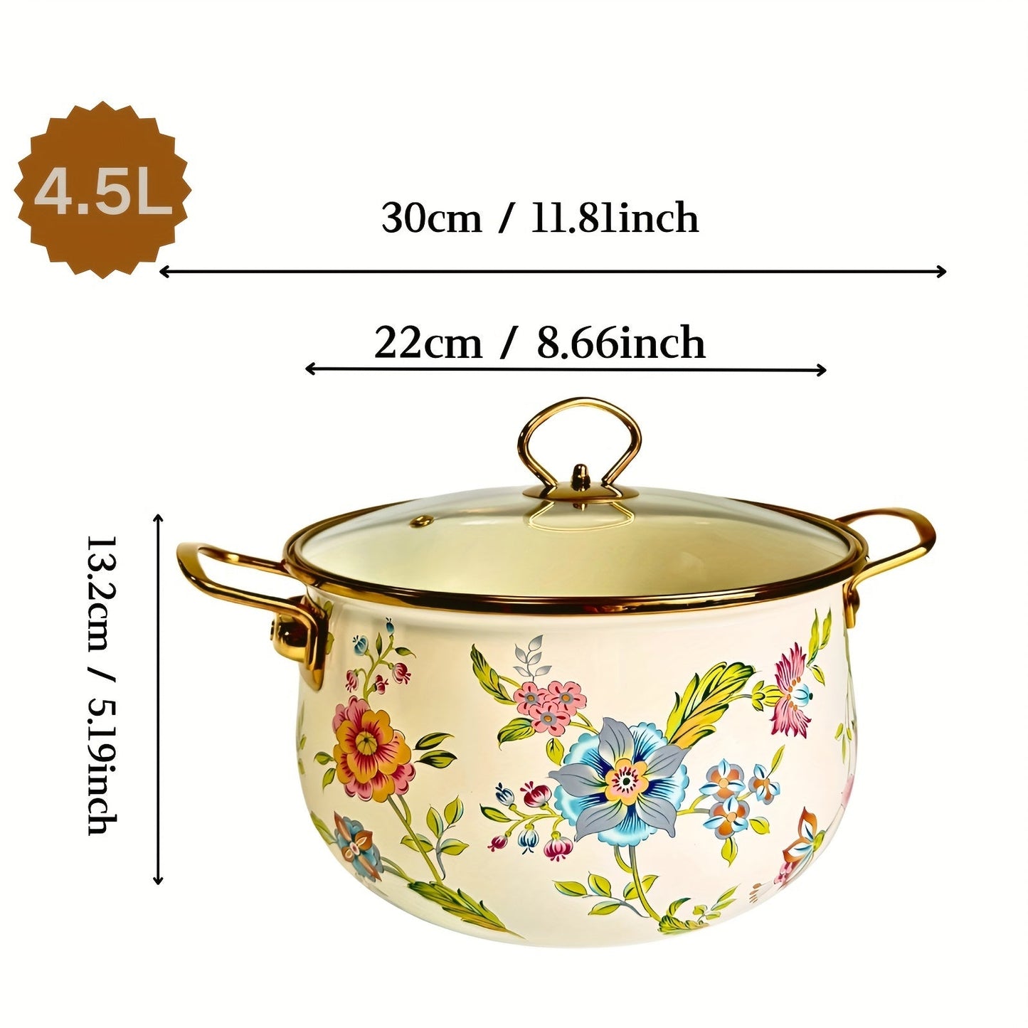 Dual-handled Enamel Soup Pot with Large Capacity - Non-Stick, Dishwasher Safe, Colorful Floral Design for Healthy Cooking in Phnom Penh, Fresh Small, Double Ears