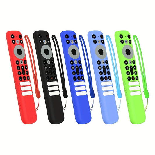 Silicone Remote Case designed for TCL RC902V FMR1, featuring waterproof and scratch-resistant protection with included lanyard. Lightweight with multiple color options available. Dimensions: 20.6cm x 4.1cm x 1.7cm.