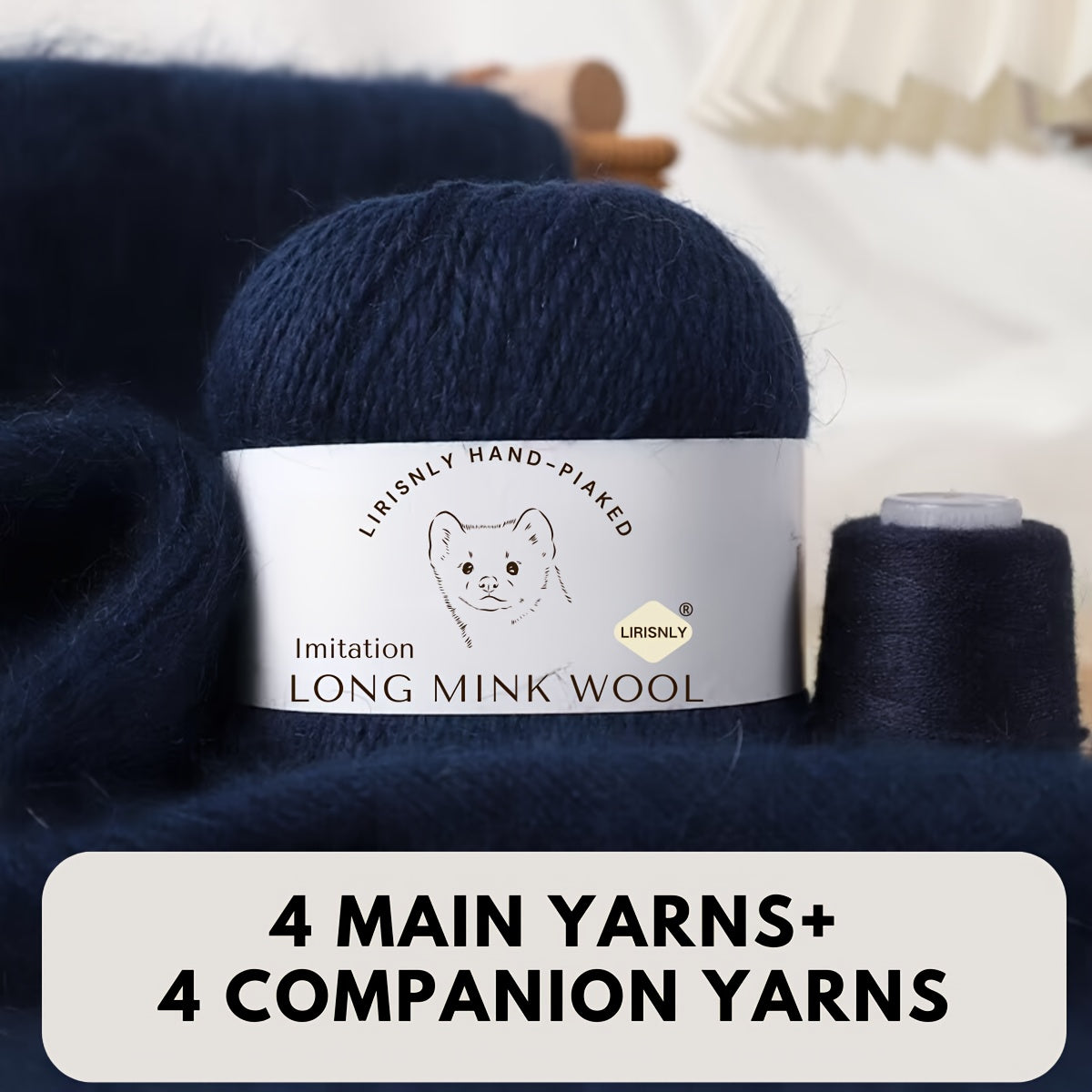 4pcs of faux mink wool and long wool totalling 280g, with 50g faux mink wool and 20g companion thread each. Skin-friendly and warm, suitable for knitting scarves, sweaters, hats, etc.