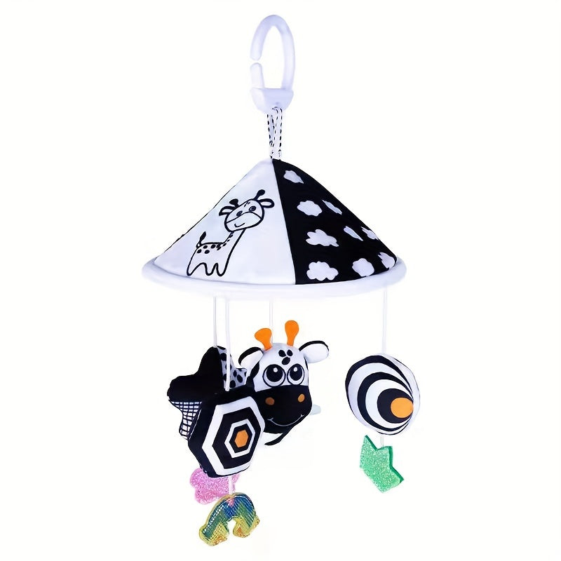 Safety Seat Basket Hanging Wind Chime - Visual Sensory Toy for Young Children, with Black & White Umbrella Stroller Charm