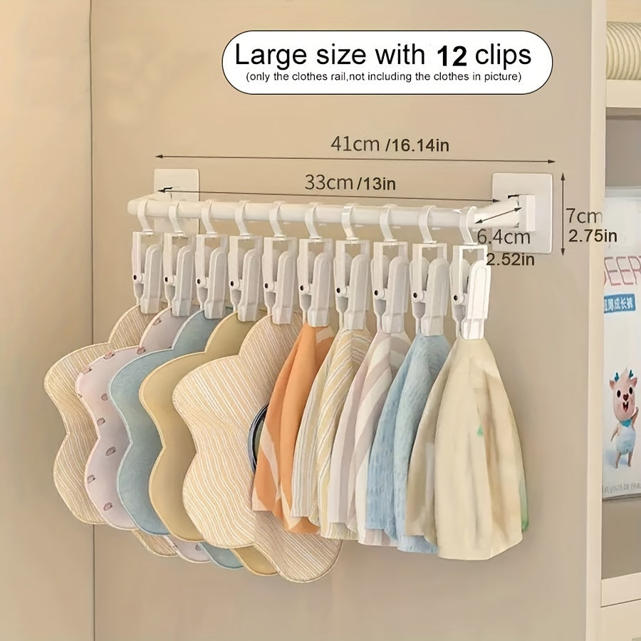 Organize your space with our Wall-mounted Wardrobe Hanging Rod, featuring a hole-free design for easy installation. This storage rack comes with adjustable clips for hats, bibs, towels, and socks, making it the perfect solution for all your household