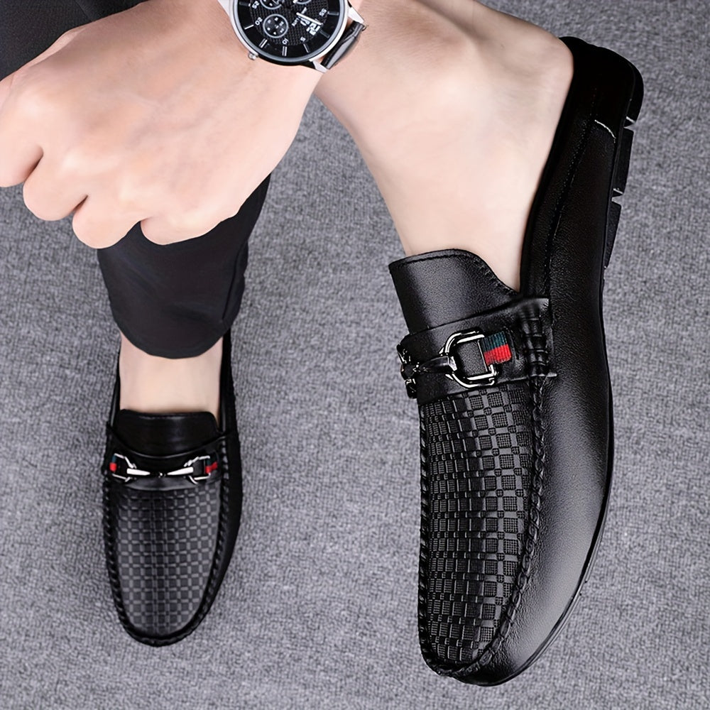 Men's backless mule shoes with microfiber leather uppers, ideal for indoor and outdoor walking.