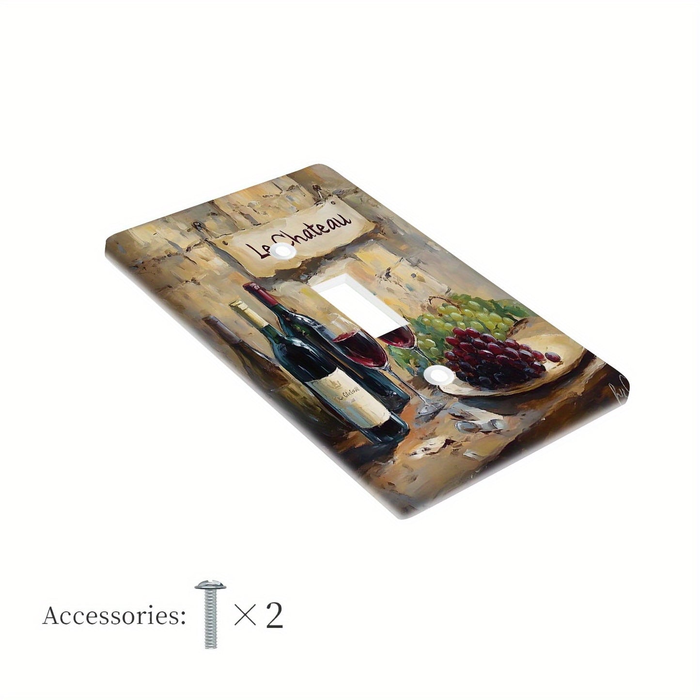 Decorative wall plate featuring wine and grapes design, suitable for light switches in kitchen, bathroom, bedroom, and living room.Requires no electricity or batteries, easy to clean and versatile.