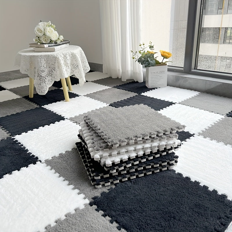 24-piece set of washable plush patchwork floor mats for home use, including bedside carpet.