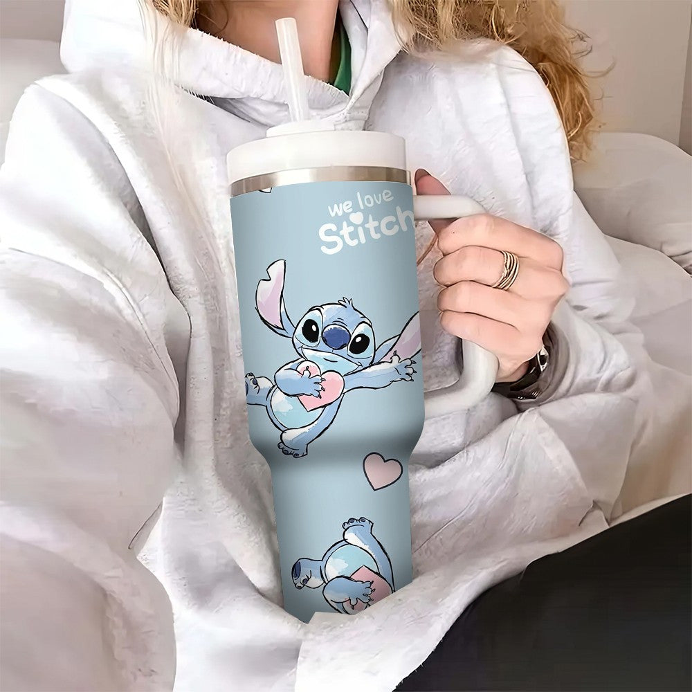 Disney Stitch 40oz нержавеющая стальная бутылка для воды с крышкой и соломинкой, устойчивая к протечкам, с двойными стенками и вакуумной изоляцией, большой объем, идеально подходит для путешествий.