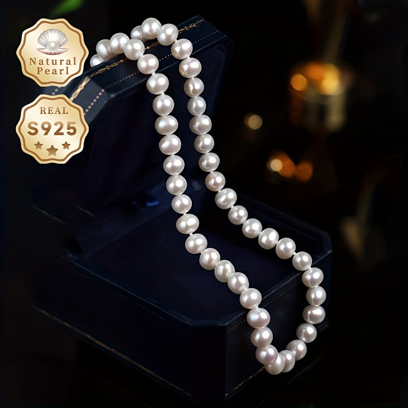 Luxurious and elegant, the MUFAN Freshwater Pearl Necklace is a stunning piece for women. Featuring genuine S925 silver clasp and 6-7mm round pearls, it is the perfect accessory for both daily wear and special occasions. This June birthstone necklace