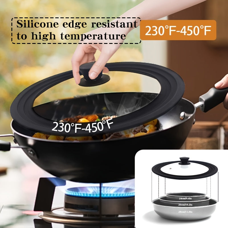 Tempered Glass Lid with Silicone Edge, Heat Resistant from 230°F-450°F, Transparent and Shatter-Resistant, Strong Sealed Handle, Compatible with Different Pot Sizes - Pot Not Included