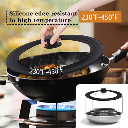 Tempered Glass Lid with Silicone Edge, Heat Resistant from 230°F-450°F, Transparent and Shatter-Resistant, Strong Sealed Handle, Compatible with Different Pot Sizes - Pot Not Included