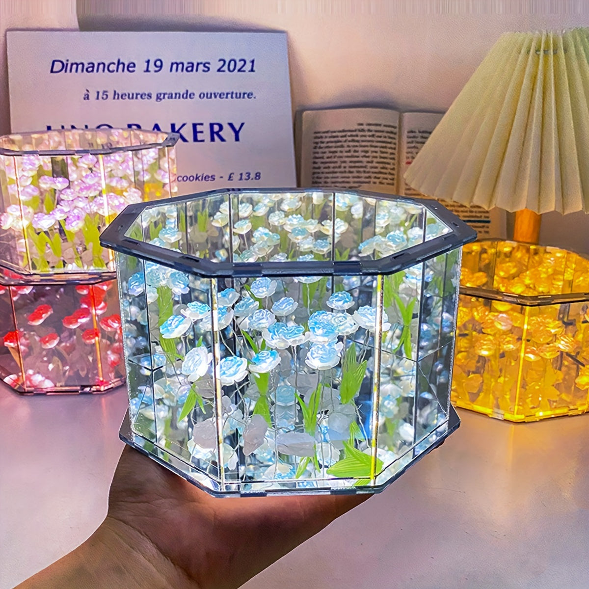 Get your hands on this Creative DIY Hexagonal Rose 3D Flowers Night Light, featuring a Dual-Function Mirror & Lamp. It's the perfect gift for birthdays, romantic occasions, or as room decor for Christmas or Halloween.