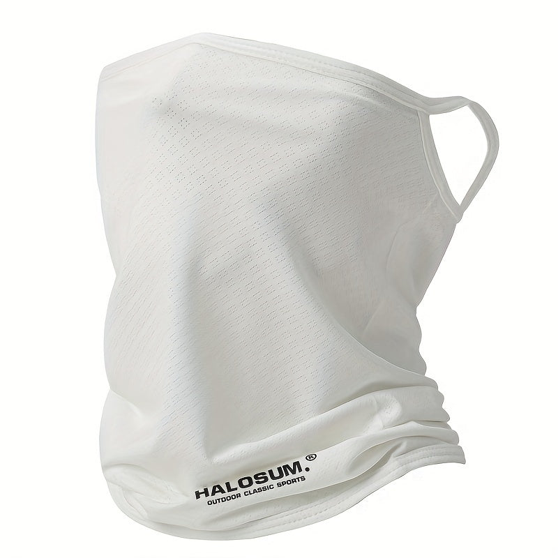 New sunscreen mask suitable for both men and women, featuring a solid color design with letters on it. This elastic and breathable neck cover is perfect for outdoor activities such as riding, offering sun protection.