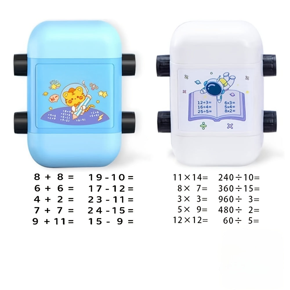 2 Smart Math Roller Stamps for addition, subtraction, multiplication, and division. 2-in-1 reusable teaching number stamps for educational use. Ink is replaceable.