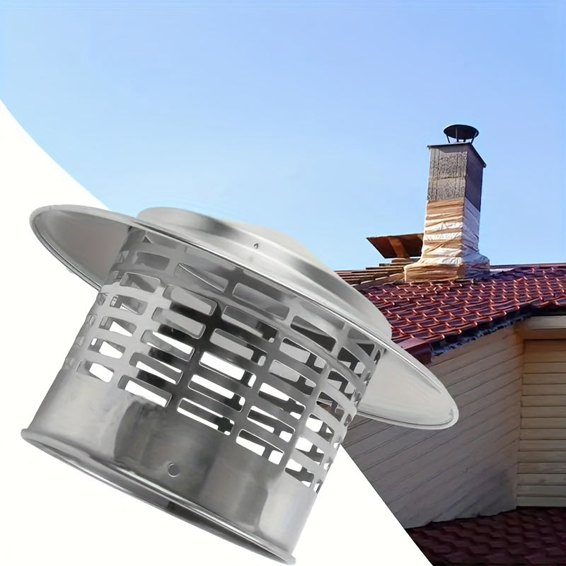 Top ventilation for fireplaces and outdoor stoves with a 4.33-inch flue cover, stainless steel chimney cap with screen for kitchen exhaust ducts, and protection from rain on pipes.