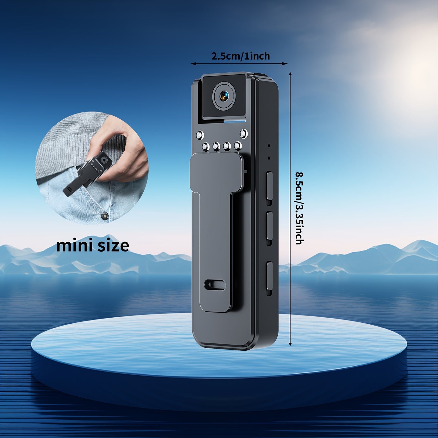 Body camera with audio and video recording, 6-hour 1080P recording, 180° rotating lens, night vision, body worn camcorder for personal travel, walking, and sports.