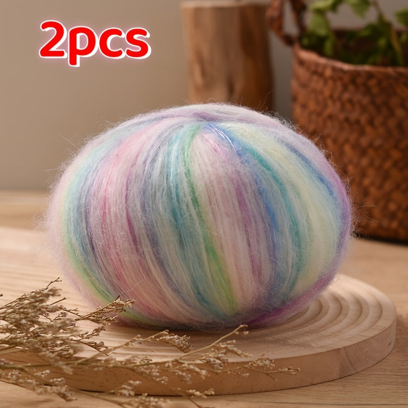 2 bundles of gradient wool horse sea yarn; 100g each, 350 meters in length. Ideal for DIY hand-knitted scarves, clothes, and hats.