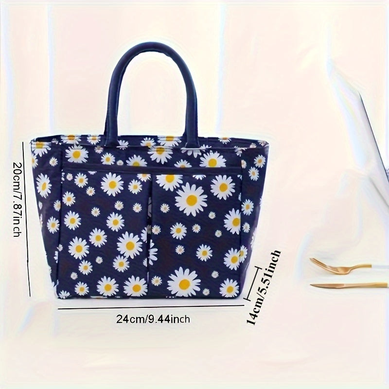 Insulated Lunch Bag with a Large Daisy Print: Stylish, Eco-Friendly, and Ideal for on-the-go - Crafted from Durable Oxford Fabric