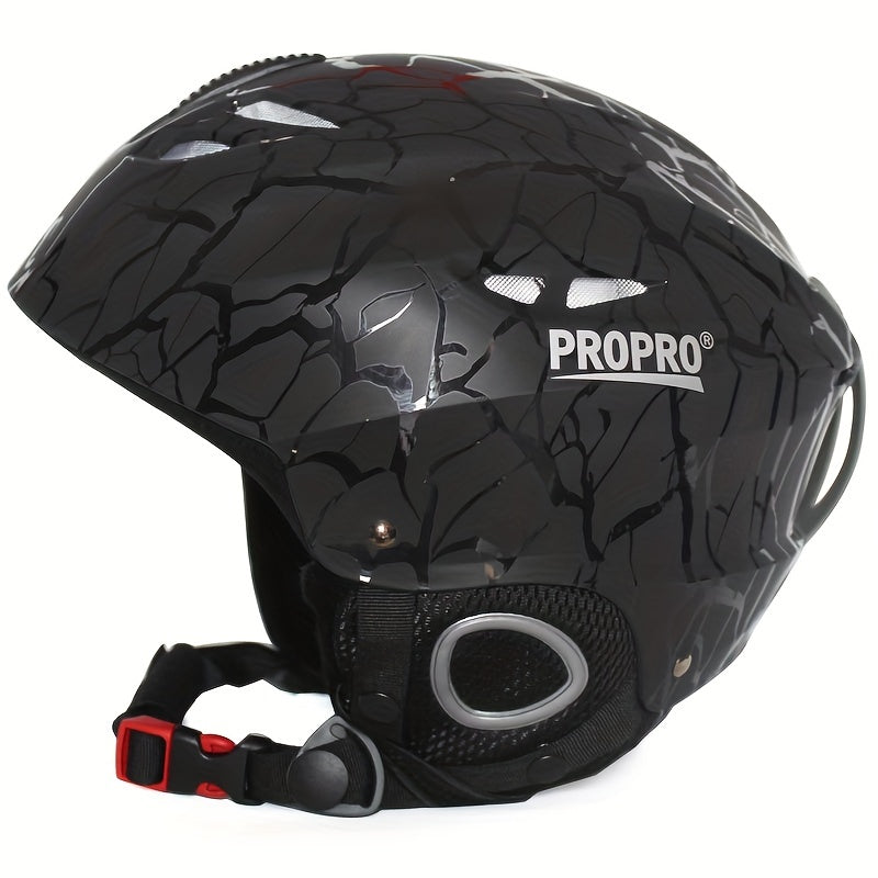 PROPRO High-Performance Ski Helmet for Men & Women: Durable PC material, integrally-molded with ventilated vents, adjustable strap, carbon fiber side panels. Includes free gift. Ideal for