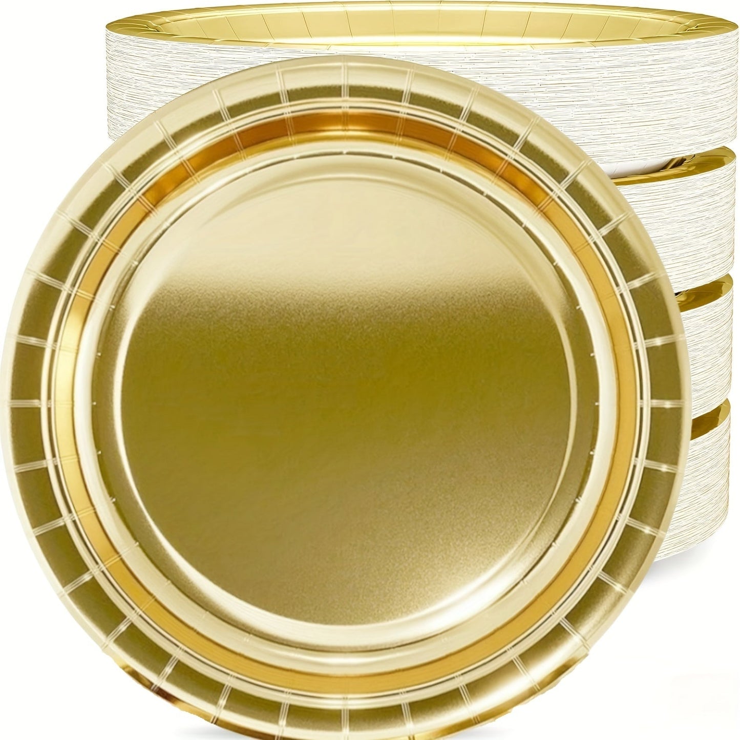 Golden Aluminum Plates, available in packs of 10 or 20, in sizes of 17.78cm or 22.86cm, perfect for all occasions. These round foil disposable party plates are uncoated and can be used for serving dessert, cake, or dinner. Ideal for Christmas, Halloween