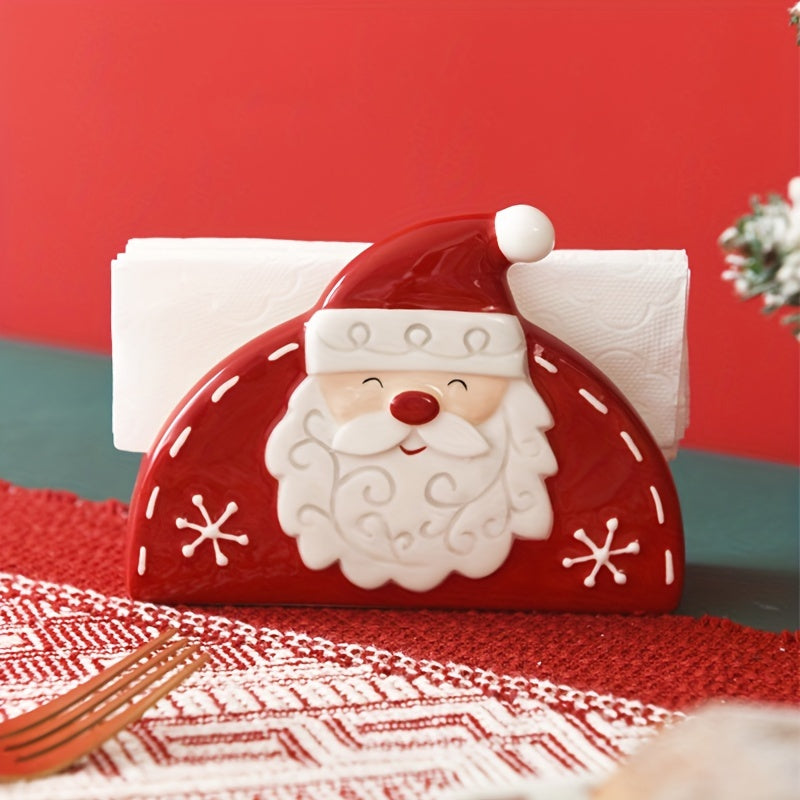 Festive Christmas Santa Claus Ceramic Napkin Holder - Adds Cheer to Your Tabletop with Embossed Cartoon Holiday Design, Perfect for Holding Paper Tissues