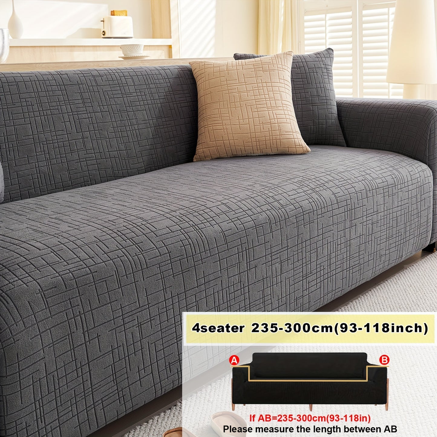 Elastic Fitted Sofa Slipcover made of Polar Fleece Fabric. T-Cushion Design, Machine Washable. Stretch Sofa Cover fits Armchair to 4-Seater Sectional Sofas. Plain Style, No Printing.