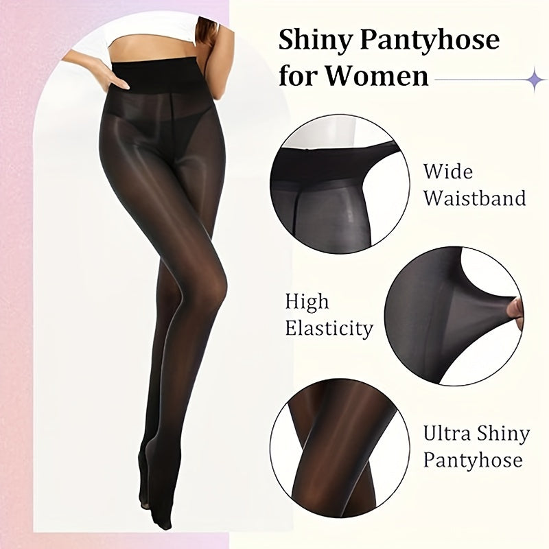 Shimmer tights for women with a shiny oil finish, high-waisted and shaping.