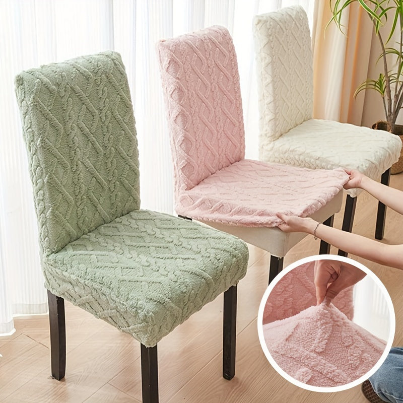 Elastic chair cover with double-sided jacquard design for home decor.