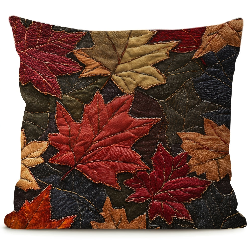 Autumn Leaves Design Pillow Cover - 1 Piece, Double-Sided, Made of Polyester, Features Zip Closure, Easy to Machine Wash, Perfect Decorative Cushion Case for Home and Holiday Decor, Size: 45.72x45.72 cm (Insert not included)