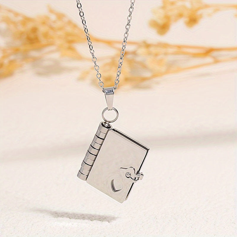 Stainless steel book pendant necklace for trendy couples.